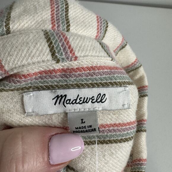 Madewell Womens Top Large Cream Flannel Sunday Shirt in Claxton Stripe Preppy - Picture 14 of 16